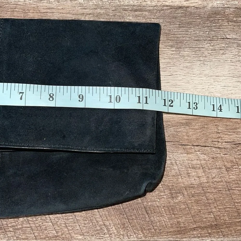 Leith Womens Suede Leather‎ Tassel Detail Zip Top Foldover Flap Clutch Black OS